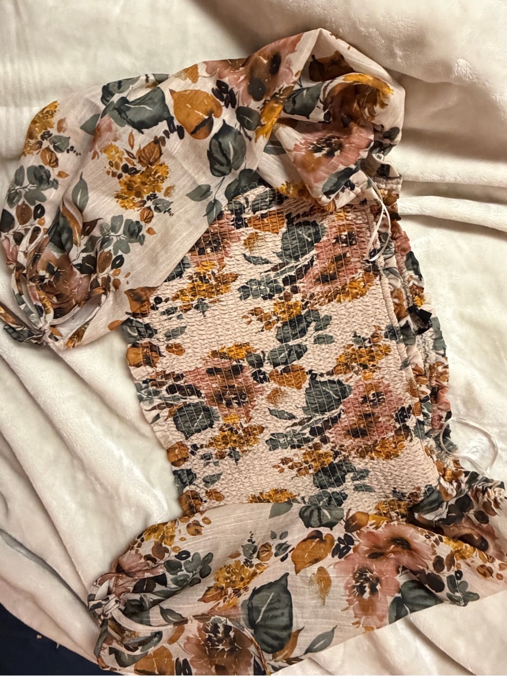 Dynamite Floral Smocked Top in Pink, Mustard & Green